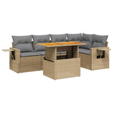 6 Piece Garden Sofa Set with Cushions Beige Poly Rattan - Front View