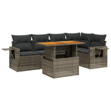 6 Piece Garden Sofa Set with Cushions Grey Poly Rattan - Front View
