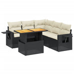 6 Piece Garden Sofa Set with Cushions Black Poly Rattan