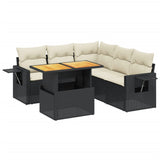 6 Piece Garden Sofa Set with Cushions Black Poly Rattan - Front View