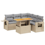 6 Piece Garden Sofa Set with Cushions Beige Poly Rattan - Front View