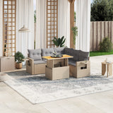 6 Piece Garden Sofa Set with Cushions Beige Poly Rattan