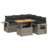 6 Piece Garden Sofa Set with Cushions Grey Poly Rattan - Front View