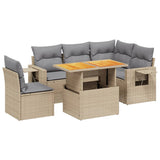 6 Piece Garden Sofa Set with Cushions Beige Poly Rattan - Front View
