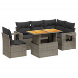 6 Piece Garden Sofa Set with Cushions Grey Poly Rattan - Front View