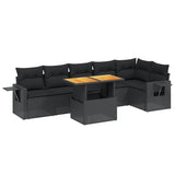 7 Piece Garden Sofa Set with Cushions Black Poly Rattan - Front View