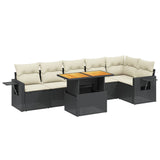 7 Piece Garden Sofa Set with Cushions Black Poly Rattan - Front View