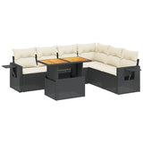 7 Piece Garden Sofa Set with Cushions Black Poly Rattan - Front View