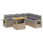 7 Piece Garden Sofa Set with Cushions Beige Poly Rattan
