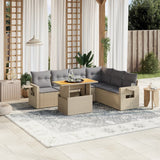 7 Piece Garden Sofa Set with Cushions Beige Poly Rattan