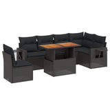 7 Piece Garden Sofa Set with Cushions Black Poly Rattan - Front View