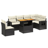 7 Piece Garden Sofa Set with Cushions Black Poly Rattan - Front View