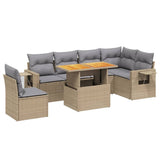 7 Piece Garden Sofa Set with Cushions Beige Poly Rattan - Front View