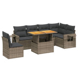 7 Piece Garden Sofa Set with Cushions Grey Poly Rattan - Front View