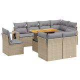 9 Piece Garden Sofa Set with Cushions Beige Poly Rattan - Front View