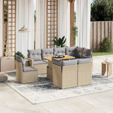 9 Piece Garden Sofa Set with Cushions Beige Poly Rattan