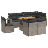 9 Piece Garden Sofa Set with Cushions Grey Poly Rattan - Front View