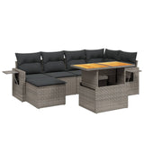 7 Piece Garden Sofa Set with Cushions Grey Poly Rattan - Front View