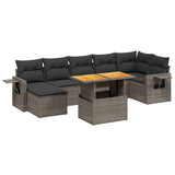 8 Piece Garden Sofa Set with Cushions Grey Poly Rattan - Front View