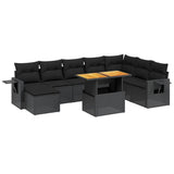 9 Piece Garden Sofa Set with Cushions Black Poly Rattan - Front View