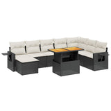 9 Piece Garden Sofa Set with Cushions Black Poly Rattan - Front View