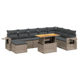 9 Piece Garden Sofa Set with Cushions Grey Poly Rattan - Front View