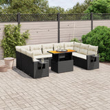 10 Piece Garden Sofa Set with Cushions Black Poly Rattan