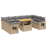 10 Piece Garden Sofa Set with Cushions Beige Poly Rattan - Front View