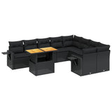 10 Piece Garden Sofa Set with Cushions Black Poly Rattan - Front View