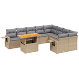 10 Piece Garden Sofa Set with Cushions Beige Poly Rattan - Front View