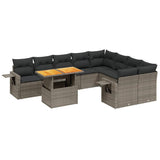 10 Piece Garden Sofa Set with Cushions Grey Poly Rattan - Front View