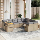 10 Piece Garden Sofa Set with Cushions Beige Poly Rattan