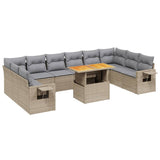 11 Piece Garden Sofa Set with Cushions Beige Poly Rattan - Front View
