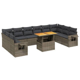 11 Piece Garden Sofa Set with Cushions Grey Poly Rattan - Front View