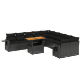 11 Piece Garden Sofa Set with Cushions Black Poly Rattan - Front View