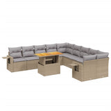 11 Piece Garden Sofa Set with Cushions Beige Poly Rattan - Front View