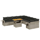 11 Piece Garden Sofa Set with Cushions Grey Poly Rattan - Front View