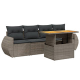 5 Piece Garden Sofa Set with Cushions Grey Poly Rattan - Front View