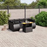 7 Piece Garden Sofa Set with Cushions Black Poly Rattan - Side View