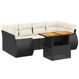 7 Piece Garden Sofa Set with Cushions Black Poly Rattan - Front View