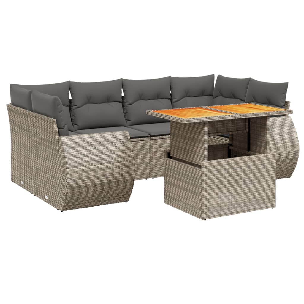 7 Piece Garden Sofa Set with Cushions Grey Poly Rattan
