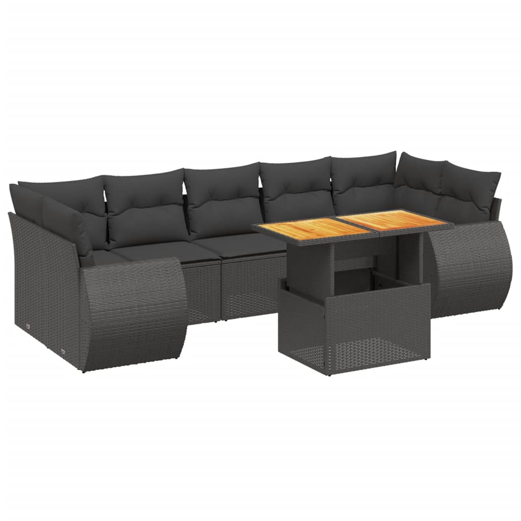 8 Piece Garden Sofa Set with Cushions Black Poly Rattan
