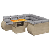 9 Piece Garden Sofa Set with Cushions Beige Poly Rattan - Front View