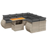 9 Piece Garden Sofa Set with Cushions Grey Poly Rattan - Front View