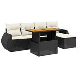 6 Piece Garden Sofa Set with Cushions Black Poly Rattan - Front View