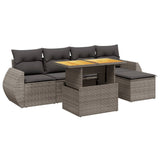 6 Piece Garden Sofa Set with Cushions Grey Poly Rattan - Front View