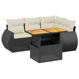 5 Piece Garden Sofa Set with Cushions Black Poly Rattan - Front View