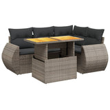 5 Piece Garden Sofa Set with Cushions Grey Poly Rattan - Front View