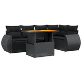 6 Piece Garden Sofa Set with Cushions Black Poly Rattan - Front View