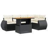 6 Piece Garden Sofa Set with Cushions Black Poly Rattan - Front View